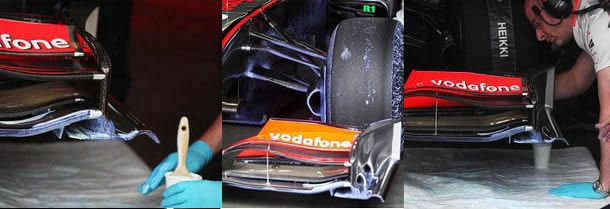 McLaren engeneer applying Flow-Viz paint