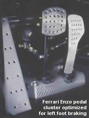 Ferrari Enzo pedals optimized for left foot braking