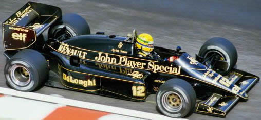 Pneumatic spring equipped Renault engine was first raced, in a Lotus chassis driven by Johnny Dumfries and Airton Sena 1986