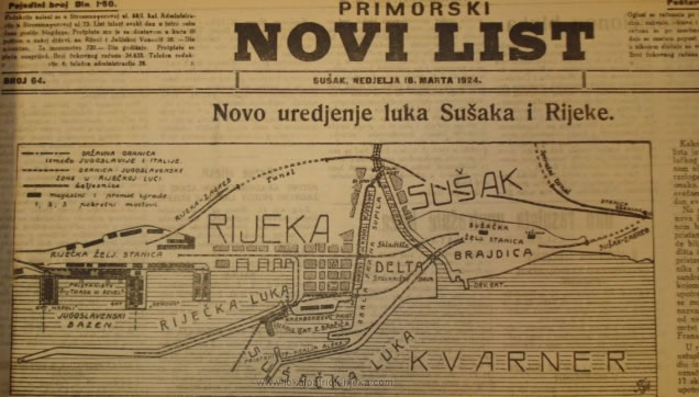 Primorski Novi List 8.Ožujak 1924. godine donosi seriju tekstova i karata o razgraničenju između Rijeke i Sušaka, Osimski sporazum