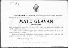 Mate Glavan, osmrtnica