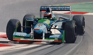 Schumacher in Beneton car at SPA 1994, bus stop schikane