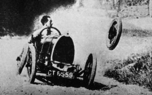 Raymond Mays loses a wheel on Brescia at Caerphilly hillclimb in the 1920s