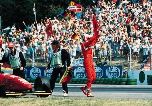 Berger salutes the fans after his car runs out of fuel, GERMAN GRAND PRIX  1994, Ferrari 412T1