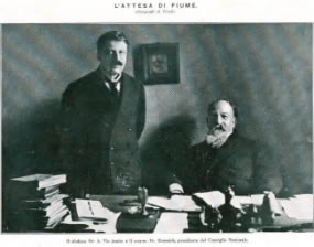 Antonio Grossich (sjedi) sa Dr. Antoniom Viom, gradonačelnikom Rijeke, Fotografija oko 1920