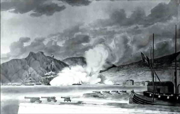 Britanski napad na Rijeku 3. srpnja 1813. (privatna zbirka, Engleska - presnimak iz knjige Adamićevo doba 1780.-1830.)