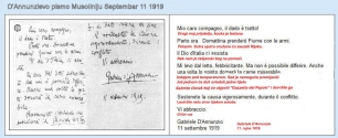 D'Anunzievo pismo Musoliniju 11.09.1919