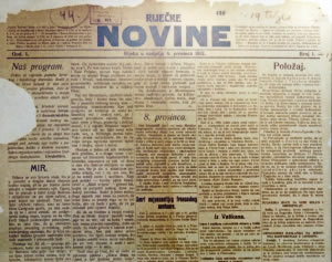 Slika prve stranice "Riječkih Novina"