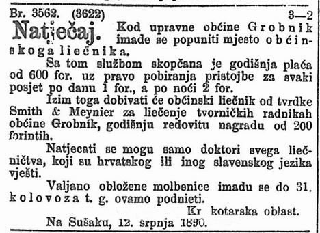 oglas za općinskog liječnika općine Grobnik