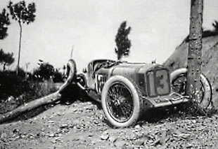 Unlucky No. 13 - The wreckage of Paul Torchy's two-litre 2LCV Delage GP in which he was killed 1925